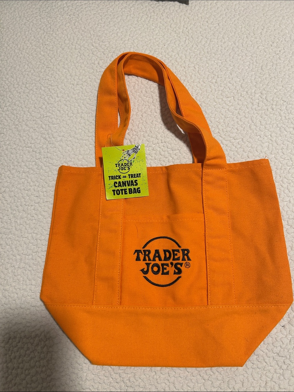 New Trader Joe's Mini Tote Trick Or Treat Canvas Bag Halloween Orange (NWT)